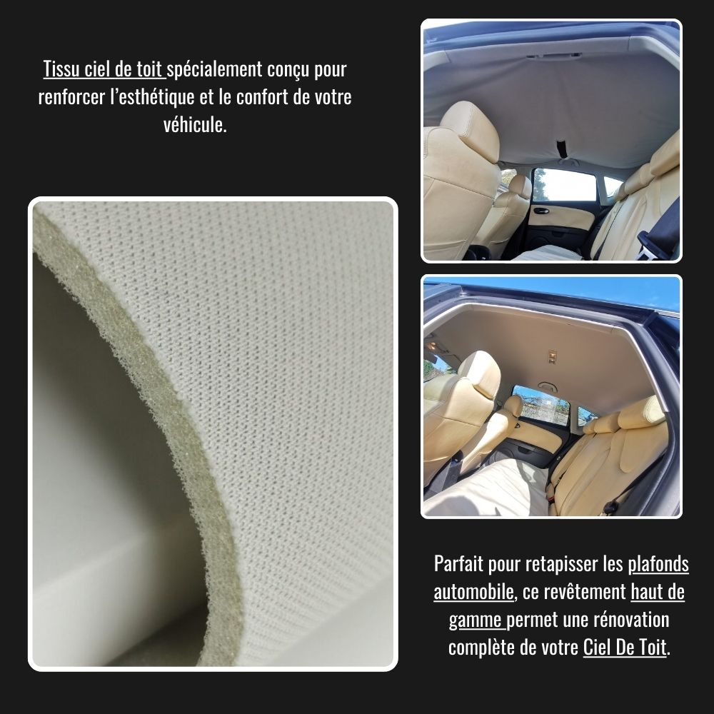 Tissu ciel de toit beige pour rénovation automobile.
