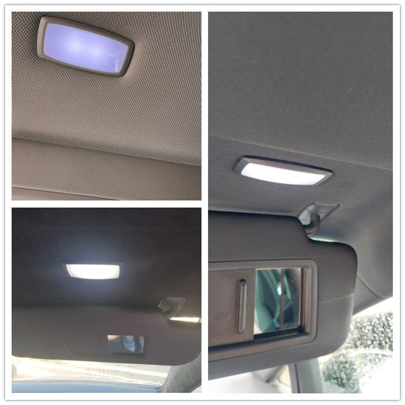 Éclairage plafonnier pare-soleil Skoda Superb 2008-2015 en plastique, diffusant une lumière LED blanche dans l'habitacle.