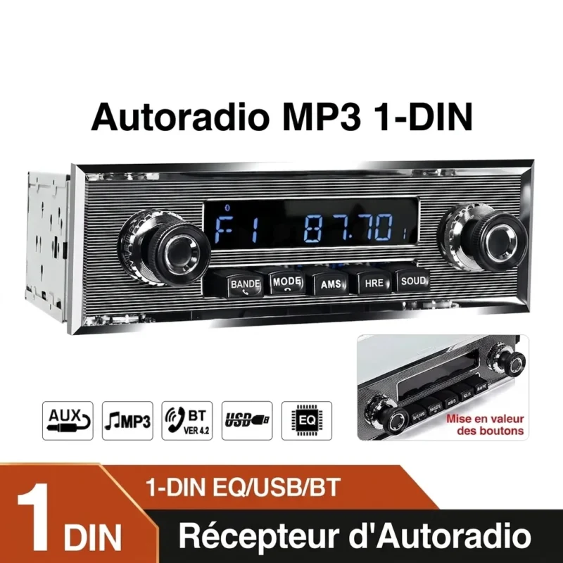 Grandnavi Autoradio 1 DIN Rétro Bluetooth - Lecteur MP3 pour Mercedes Benz avec FM, USB, AUX et EQ