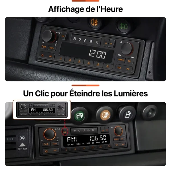 Autoradio Rétro 1 Din Bluetooth MP3 FM AM RDS