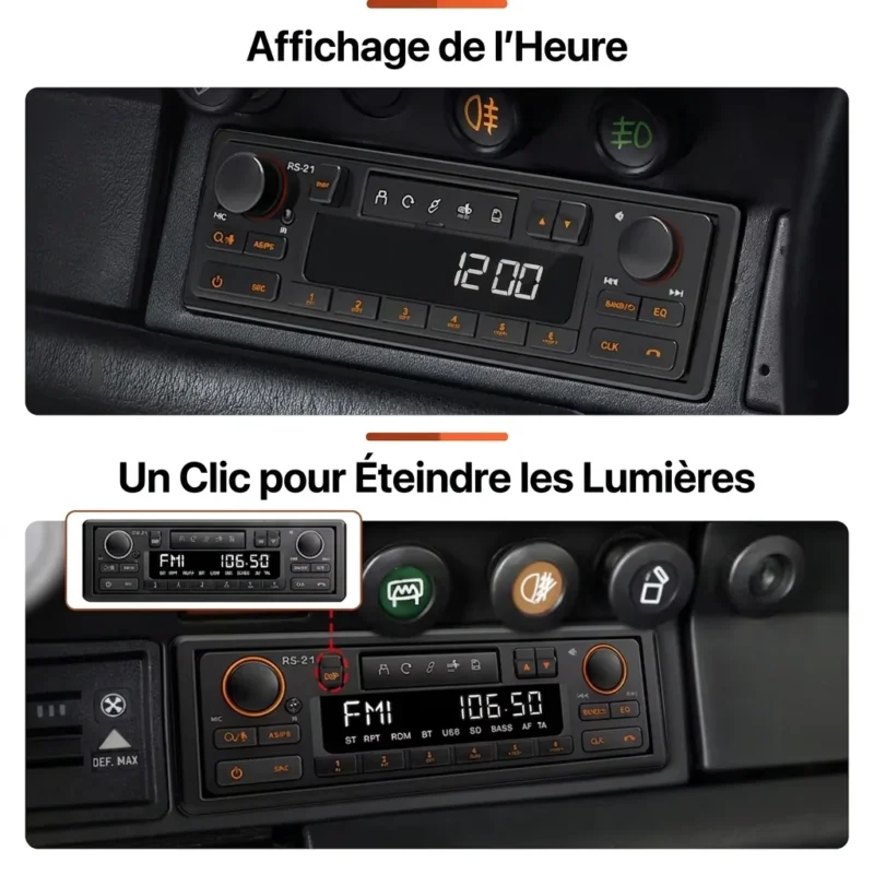 Autoradio Rétro 1 Din Bluetooth MP3 FM AM RDS - Lecteur Audio Stéréo avec Port USB et AUX