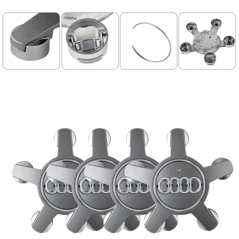 Audi Capuchons de Moyeu de Roue Sline - Set de 4 Couvercles de Centre de Roue - Compatible A3 A4L A6 Q5 Q7 TT