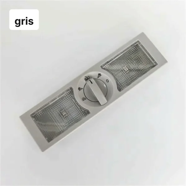 0874b482-6285-4bce-b72e-fdf9b5fbfbc3.webp Plafonnier de toit gris avec interrupteur rotatif central et deux lampes de lecture latérales
