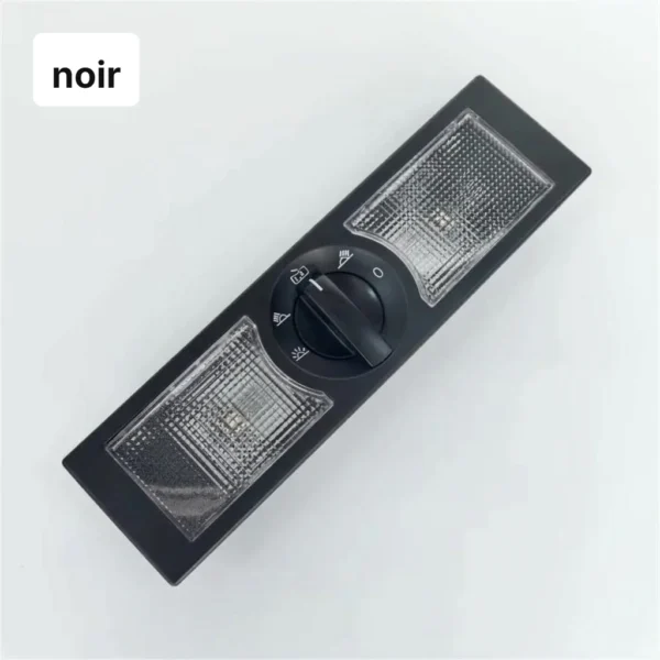33339617-aa2b-4d1b-926c-c1325ce1d34f.webp Plafonnier de toit noir avec deux lampes de lecture et un commutateur central rotatif