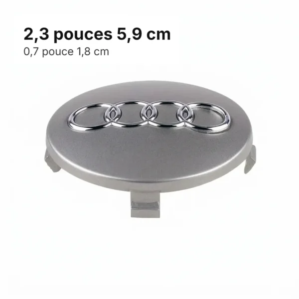 3e900916-3982-44c9-bb1a-022586ec1645.webp Enjoliveur de moyeu de roue gris avec logo Audi chromé mesurant 59 mm de diamètre