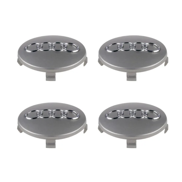 S9a6fa352c1fc4434939d273c278057f2g.webp Quatre enjoliveurs de moyeu gris métallisé avec le logo Audi pour jantes de voiture